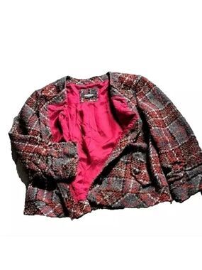 PECK & PECK Tweed boucle blazer wool blend plaid earth tones minimalist retro 14